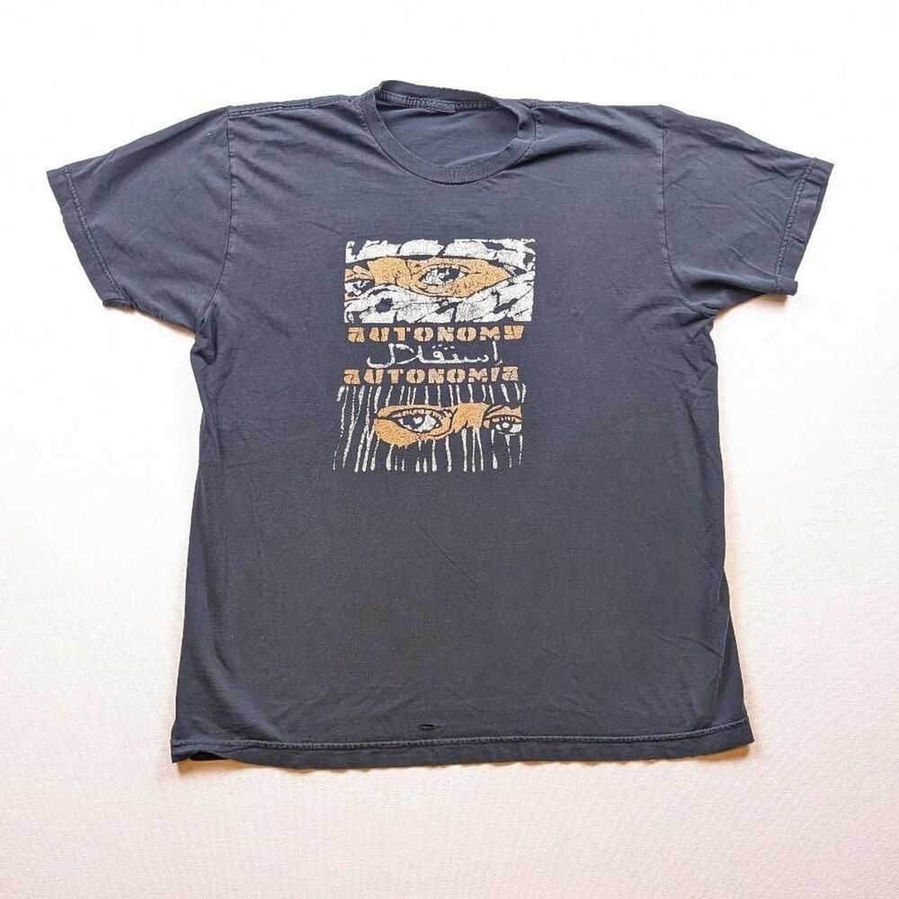 2000s Josh MacPhee Autonomy Political Art Tshirt Faded Distressed Black RARE